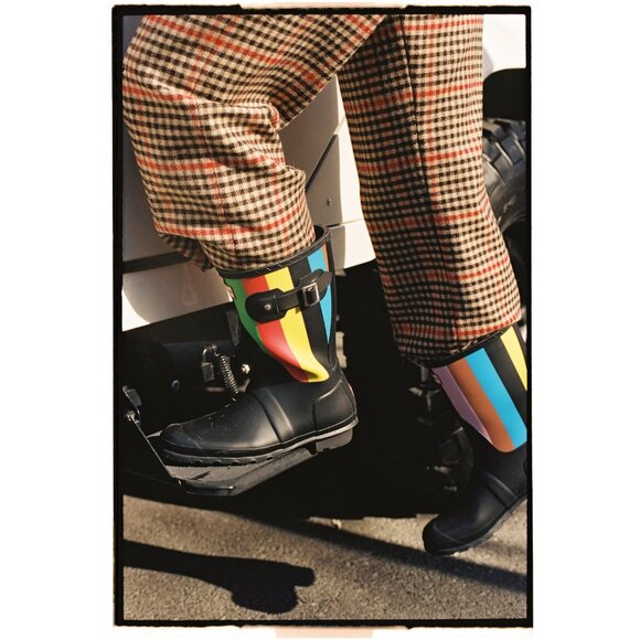 Hunter Women's Black Multi Striped Rain Boots - Size 7 US - New - Picture 6 of 14